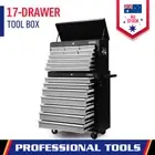 Lockable 17 Drawer Tool Box Trolley Cabinet Storage Cart Garage Organiser Au