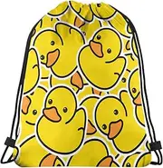 cozymoon Drawstring Backpack Bags Sports Gym String Bags 3D Print Rucksack Shoulder Bag Beach Duck Seamless Pattern Rubber Sack Party Favor Bags, Yellow, Rucksack Backpacks