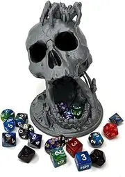 MunnyGrubbers - Skull Dice Tower - (Random Dice Set Included) - Roll Your Dice with This Unique Dice Tower - Tabletop Roleplaying Game - Dice Roller - Dungeons and Dragons - DND - D&D - (Silver)