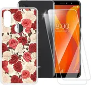 ESACMOT Rose Pattern Case Compatible with Vsmart Active 1 + [2 Pack] Screen Protector Tempered Glass, Shockproof Case Cover for Vsmart Active 1 (5.65 inch)