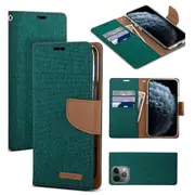 Goospery Canvas Apple iPhone 11 Pro Wallet Leather Case Denim Stand Flip Fabric Pouch Credit Card Slots Cover - Green