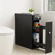 Bathroom Storage Cabinet Toilet Slim Tissue Box Caddy Holder Side Wooden Black