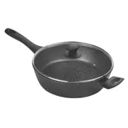 Pyrolux Pyrostone 28cm Sautepan w/ Glass Lid Induction Fry Pan Cookware Black