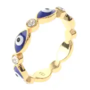 Gold Tone Gold Plated Ring With Evil Eye & Clear Rhinestone BSG744-BU7
