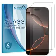 [2 Pack] Apple iPhone 16 Pro (6.3”) Tempered Glass Crystal Clear Premium 9H HD Screen Protector by MEZON – Case Friendly, Shock Absorption (iPhone 16 Pro, 9H) – FREE EXPRESS