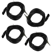 4-Pack 25FT 3-Pin XLR Male DJ Cable To 6.35mm 1/4" Stereo Shielded Guitar Cables