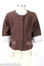 JACADI Girl's Arcane Mocha Brown Cardigan with Pink Cuffs Size 8 Years NWT $52