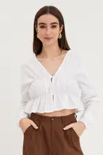 White Shirt Top Long Sleeve - Size 14, Women's Crop Top