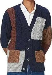 [Sinzelimin] Knitwear Sweater for Men's Coat Fashion Retro Lapel Button Loose Plus Size Cable Knited Cardigan Henley Sweater