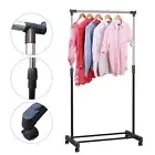 Clothes Drying Rack Garment Organizer Stand Coat Hanger Adjustable w/Rollers