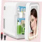 Mini Fridge, Skincare Fridge With Dimmable LED Light Mirror, 4L/6 Cans Makeup