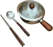 yuksok Stainless Steel Saucepan Induction Cooker Lightweight Wooden Handle with Lid Multipurpose Non Stick Cooking Pot Butter Warmer