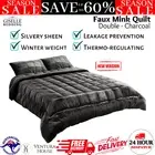 Giselle Faux Mink Quilt Throw Blanket Comforter Double Warm Bed Cover Charcoal