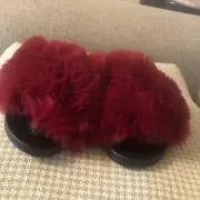 H2K Women Fluffy Cherry Faux Fur Slides Open Toe Slip On Sandals-Lora New/box 7