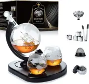 Hand Blown Crystal Whiskey Decanter Set with Antique Ship Design & Glasses