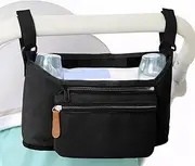 NEAWEALY Universal Baby Stroller Organizer with Cup Holders, Non Slip Straps, Simple and Stylish, Black
