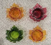 4 Maple Leaf Candle Holders Red/Amber/Green Glass Tea Light Votive Autumn Fall