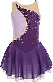 [Kvysinly] Girls Sparkly Ice Figure Skating Roller Skating Dress Gymnastic Tutu Skirted Leotard Lyrical Ballroom Dancewear