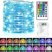 Color Changing Fairy String Lights - 33ft 100 LED Battery Operated Silver Wire Starry Fairy Lights with Remote and Timer, 16 Colors Waterproof for Room Dorm Bedroom, Party Wedding Tent Indoor Decor