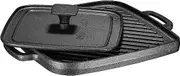 Bruntmor 2-in-1 Pre-Seasoned Square Cast Iron Reversible Griddle Grill Pan Cookware for Single Burner Stove Tops, 10X10 with Grip Handle and Heavy Grill Press, All Stove Types and Oven-Safe, Black.