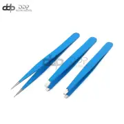 Eyebrow Tweezers Set 3 Pcs Eyebrow With Slant Straight & Pointed Tips (Sky Blue)