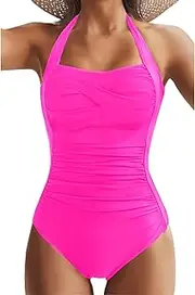 [Tempt Me] Women Tummy Control One Piece Swimsuits Push Up Slimming Bathing Suits Halter Vintage Swimwear