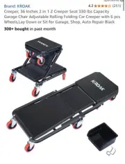 2 in 1 Creeper Seat Garage Chair Adjustable Rolling Folding Shop Auto Repair