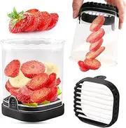 Fruit Slicer Cup | Strawberry Slicer | Banana Slicer | Grape Cutter | Egg Slicers | Detachable Fruit Cutter Slicer with Push Plate | Creative Strawberry Slicer Kitchen Gadget (Black, One Size)