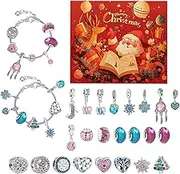 Christmas Advent Calendar Bracelets, Advent Calenda 2024 24 Days Christmas Countdown Calendar,DIY Jewelry Making Kit Christmas New Year Gift 22 Charm Beads 2 Bracelets (# D)