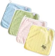 4 Pcs Soft Kids Washcloth Towels with Embroidered, Multicolor Children's Facial Towel, Cotton Baby Face Washer Hand Towels (4Pcs,30 * 30cm)