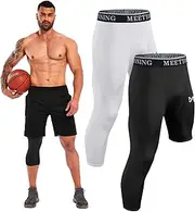 MEETYOO Men's 3/4 Compression Pants Legging Tips Cool Dry Sport Workout HeatGear Capri Base Layer