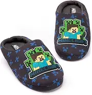Minecraft Slippers Boys Kids Blue Creeper vs Zombie TNT House Shoes
