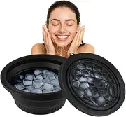 Large Bowl for Face Ice Bath, Foldable Facial Ice Bath with Built-in Icetray, Silicone Facial Ice Bath Bowl, Facial Cold Plunge Ice Face Bowl (Black)