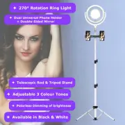 NEWAVE Polarless Dimmable Rotatable 12'' LED Ring Light Dual Mirror Tripod Stand