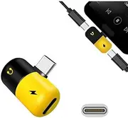 USB Type-C USB-C Splitter Headphone Audio and Power Supply Charging Adapter Connector Capsule Compact Design Yellow Black