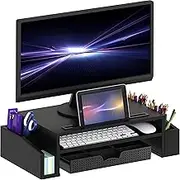 SimpleHouseware Monitor Stand Riser with Drawer and 2 Side Desk Organiser, Black