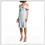 Aidan Mattox Blue Mist Off The Shoulder Midi Dress Elegant Cocktail, Size 0, NWT