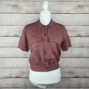 Abercrombie & Fitch Casual Button Up Preppy Short Sleeve Crop Top Small NWT
