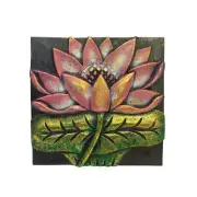 Balinese Lotus Panel Hand Carved Painted Relief Wood Carving Bali wall Folk Art