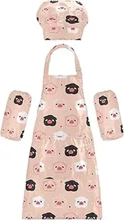 AIXIWAWA Kids Apron Chef Hat Set, Child Kitchen Bib Aprons Adjustable for Cooking Baking Painting (Colorful Cute Pig Face)