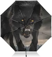 [PDZRMY] Wolf Black UV Protection Travel Umbrella Compact for Rain and Sun - Auto Open and Close UPF 50+ Windproof Portable 46” Sun Umbrella for Women and Men
