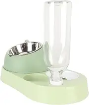 Raised Stand Dish Bowls, 4 in 1 Prevent Upset Stainless Steel Pet Cat Bowl Automatic Waterer Detachable for Dogs for Home (Green)
