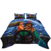 Stormy Ocean Pirate and Mermaid Fun Honeymoon Coverlet