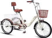Three Wheel Bike, 3 Wheel Bike with Basket 20Inch Trikes High Carbon Steel Frame Bicycles Cruise Bike for Seniors Women Men Cycling Pedalling