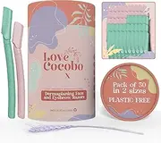 Love Cocobo | 50 Pcs Dermaplaning Blades for Face | Eco Wheat Straw Eyebrow Razor | Face Razors for Women | Facial Hair Remover for Women | Peach Fuzz Remover | 2 Sizes Biodegradable Dermaplane Tool