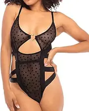 [JINZIJINYU] Sexy Teddy Lingerie Sexy Transparent Mesh Heart Tie Bodysuit Set