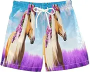 [RPLIFE] Swim Shorts for Boys, Anti Chafe Swim Trunks for Boys 2 T, Realistic Horse Purple Field