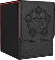 Zettokete Card Deck Box with 2 Dividers,Large Capacity Trading Card Storage Box Fits 100+ Double-Sleeved Cards,PU Leather Deck Case Compatible with Magic Commander YuGiOh TCG CCG,Black