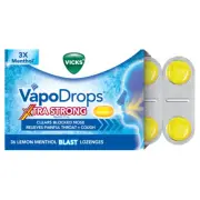 Vicks VapoDrops Xtra Strong Lemon Menthol Blast 36 Lozenges - Cough & Cold