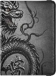 [Amooorous] Chinese Dragon Blue Grey Leather decorative family passport holder Vaccine Case Protector Cover Cute Passport Book Lightweight, Chinese dragon blue grey, 1 size
